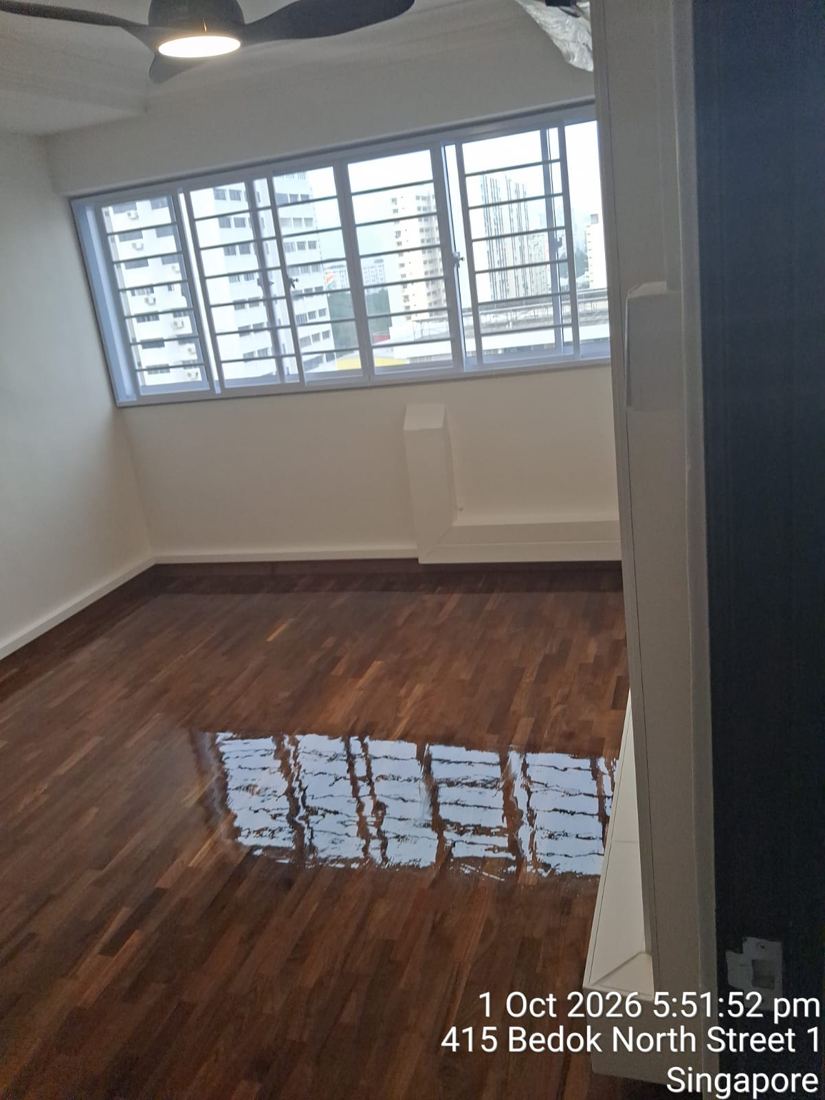 Glossy varnished strip parquet in an HDB flat in Bedok North