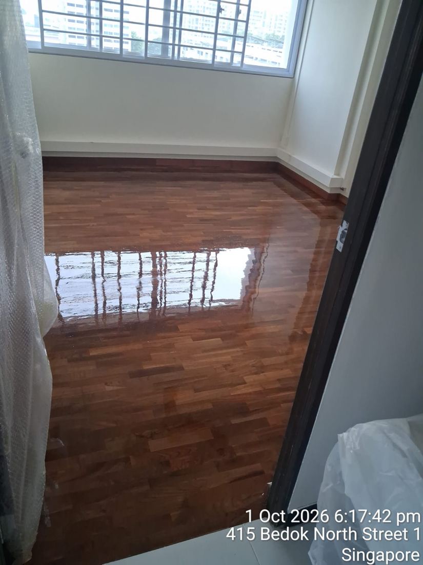 Varnished bedroom parquet in a Bedok HDB flat