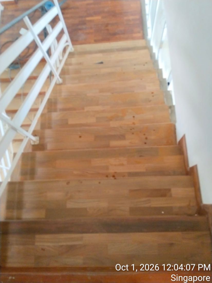 Worn timber staircase before sanding